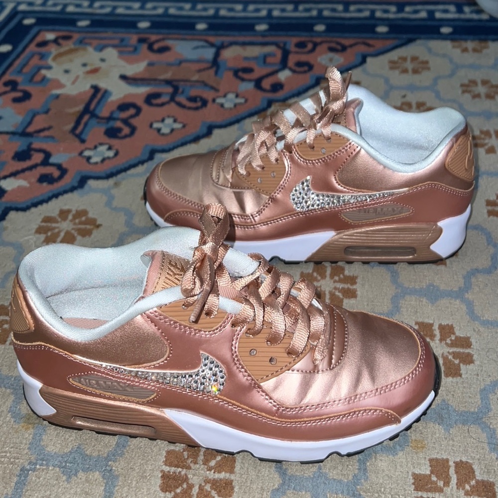 Custom Rhinestoned Rose Gold Nike Air Max Sneaker’s - Picture 1 of 6